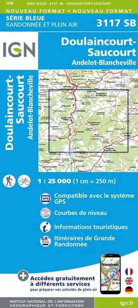 Wandelkaart - Topografische kaart 3117SB Doulaincourt, Saucourt, Andel