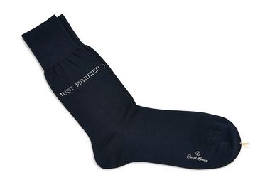 Donkerblauwe katoenen sokken met tekst Just Married