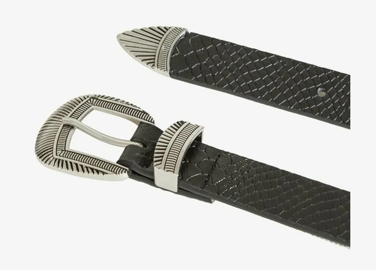 Croco print buckle belt Zwart