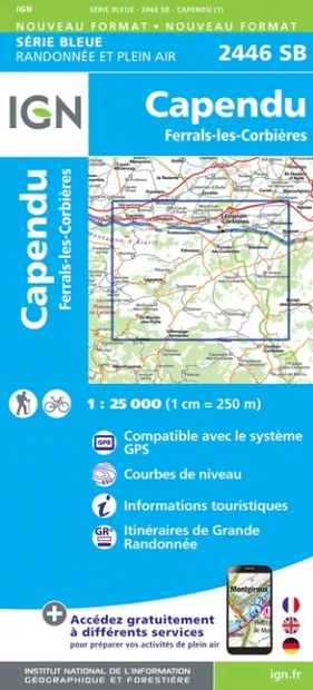Wandelkaart - Topografische kaart 2446SB Ferrals-les-Corbières, Capend