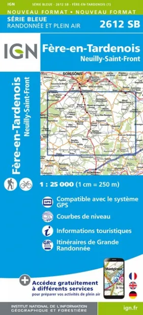 Wandelkaart - Topografische kaart 2612SB Fère-en-Tardenois, Neuilly-St