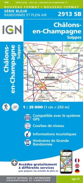 Wandelkaart - Topografische kaart 2913SB Châlons-en-Champagne | IGN -
