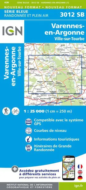 Topografische kaart - Wandelkaart 3012SB Varennes-en-Argonne | IGN - I