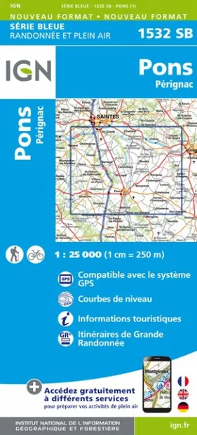 Wandelkaart - Topografische kaart 1532SB Pons | IGN - Institut Géograp