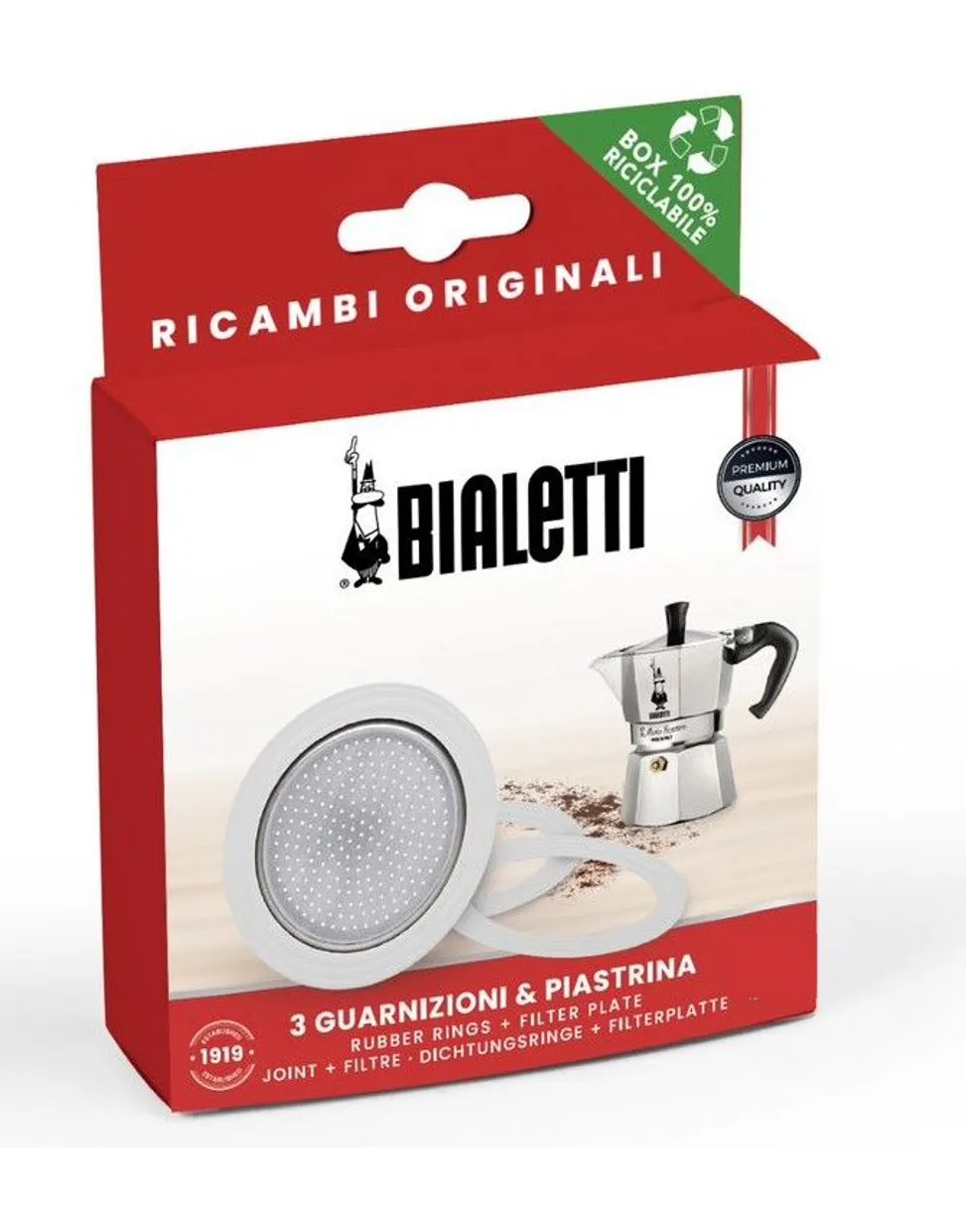 Rubberen ring en filter voor de  6 kops Bialetti espressomaker