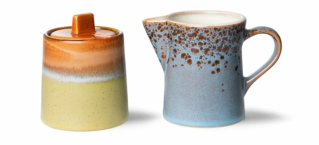 70s ceramics: milk jug & sugar pot, berry/peat