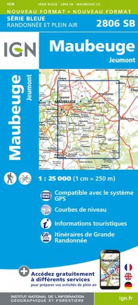 Wandelkaart - Topografische kaart 2806SB Jeumont - Maubeuge | IGN - In