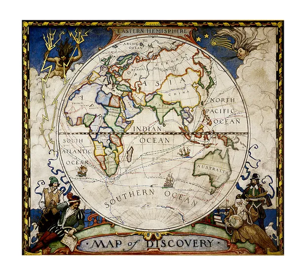 Historische wereldkaart Eastern hemisphere - oostelijk halfrond, 51 x