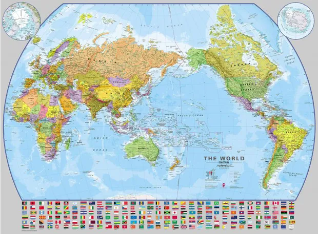 Wereldkaart (60) World Pacific-centred Wall Map 136 x 100 cm | Maps In