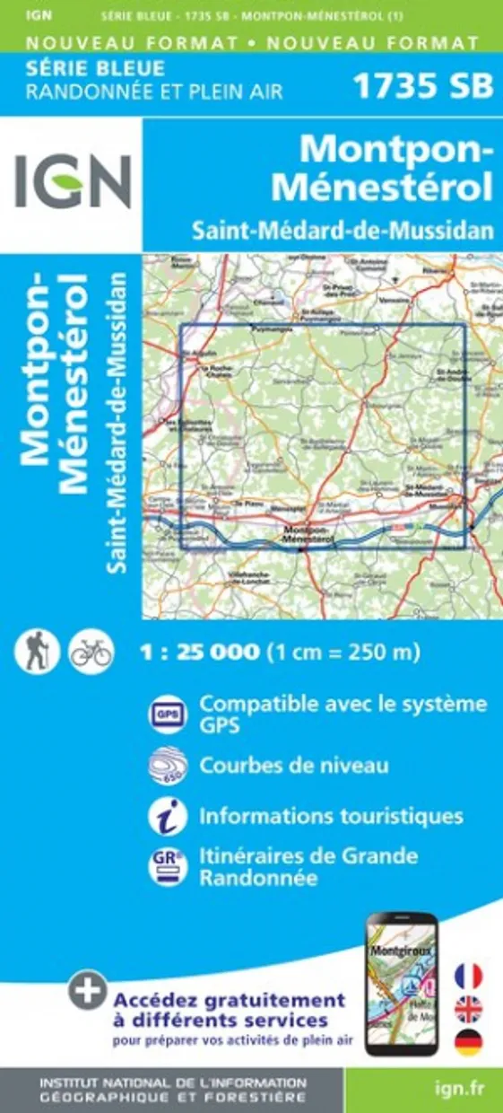 Wandelkaart - Topografische kaart 1735SB Montpon-Ménestérol ,Saint-Méd