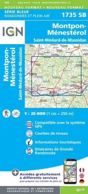 Wandelkaart - Topografische kaart 1735SB Montpon-Ménestérol ,Saint-Méd
