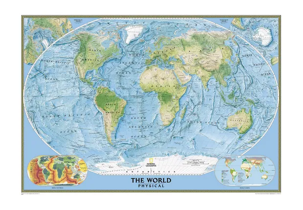 Wereldkaart 09 Natuurkundig - the world physical, 178 x 122 cm | Natio