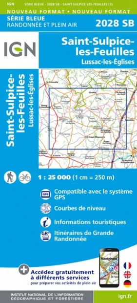 Wandelkaart - Topografische kaart 2028SB Saint-Sulpice-les-Feuilles |