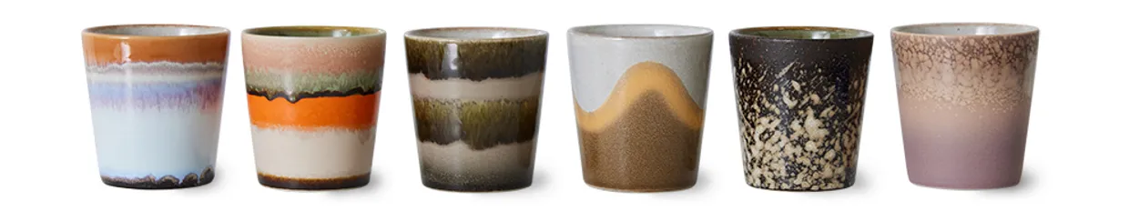 70s ceramics: coffee mugs, elements
 (set of 6)