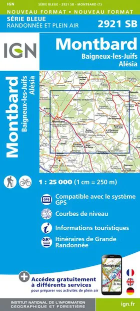 Topografische kaart - Wandelkaart 2921SB Baigneux-les-Juifs, Alésia, M