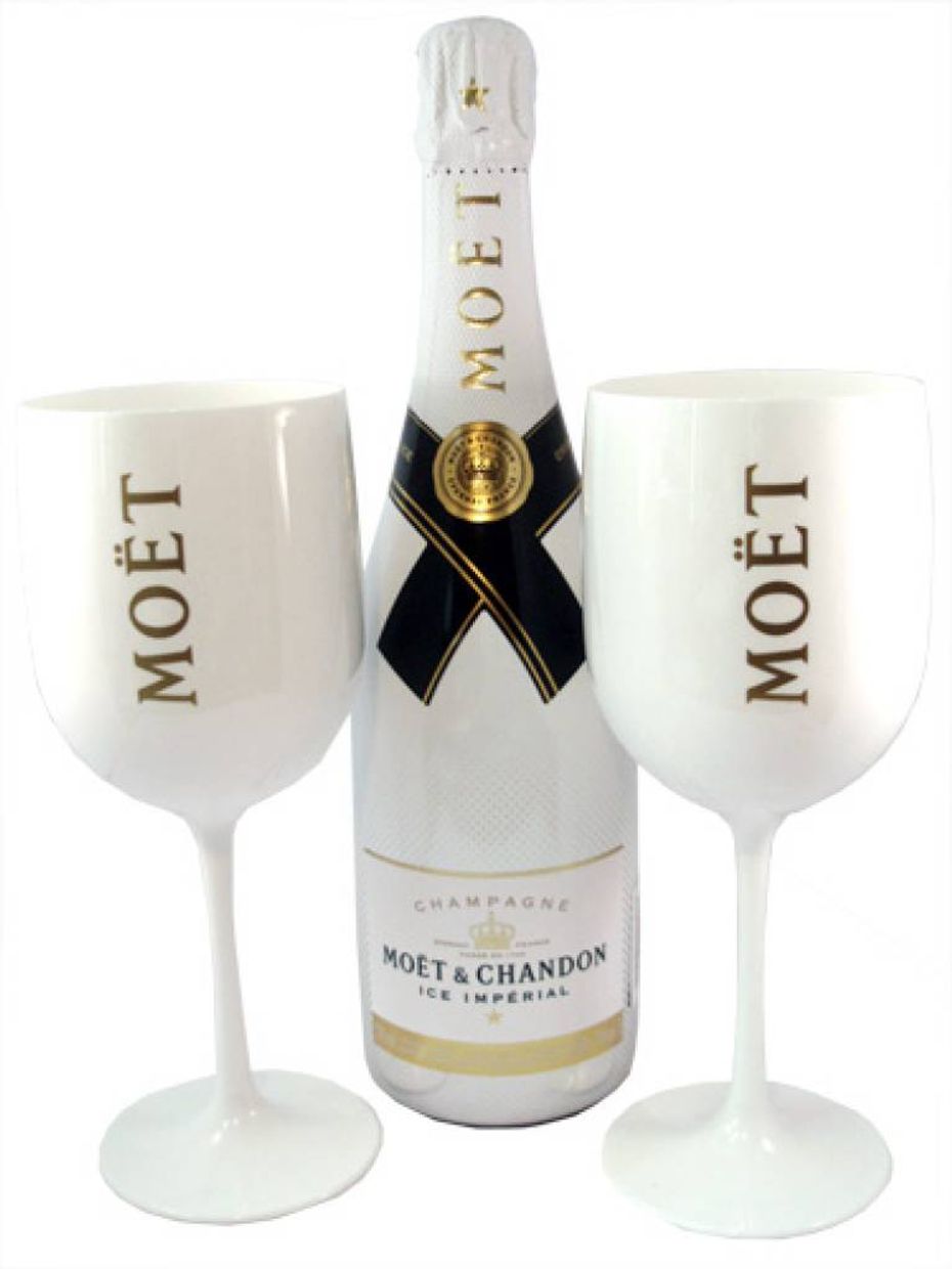 wervelkolom alcohol gesprek Fles Champagne Moët Ice Imperial 75cl + 2 Acryl Glazen Wit - Moët & Chandon  - | Online warenhuis Den Bosch