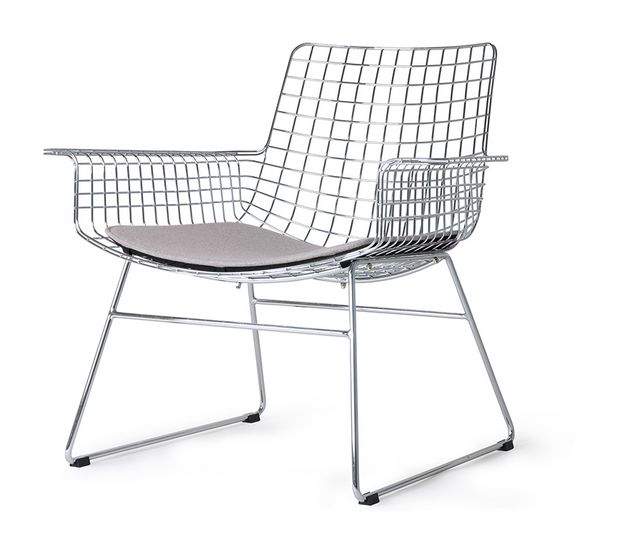 Metal wire lounge chair silver with seat cushion