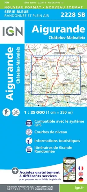 Wandelkaart - Topografische kaart 2228SB Châtelus-Malvaleix, Aigurande
