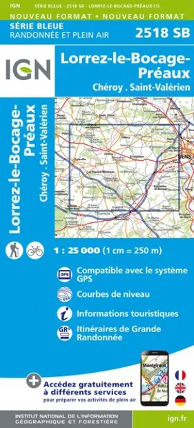 Wandelkaart - Topografische kaart 2518SB Lorrez-le-Bocage-Préaux, Chér