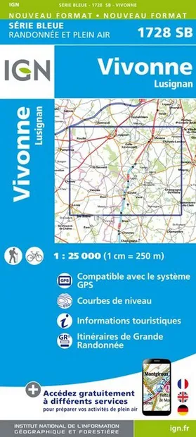 Wandelkaart - Topografische kaart 1728SB Vivonne - Lusignan | IGN - In