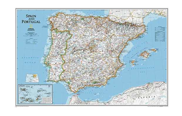 Wandkaart Spain - Spanje & Portugal, 83 x 55 cm | National Geographic