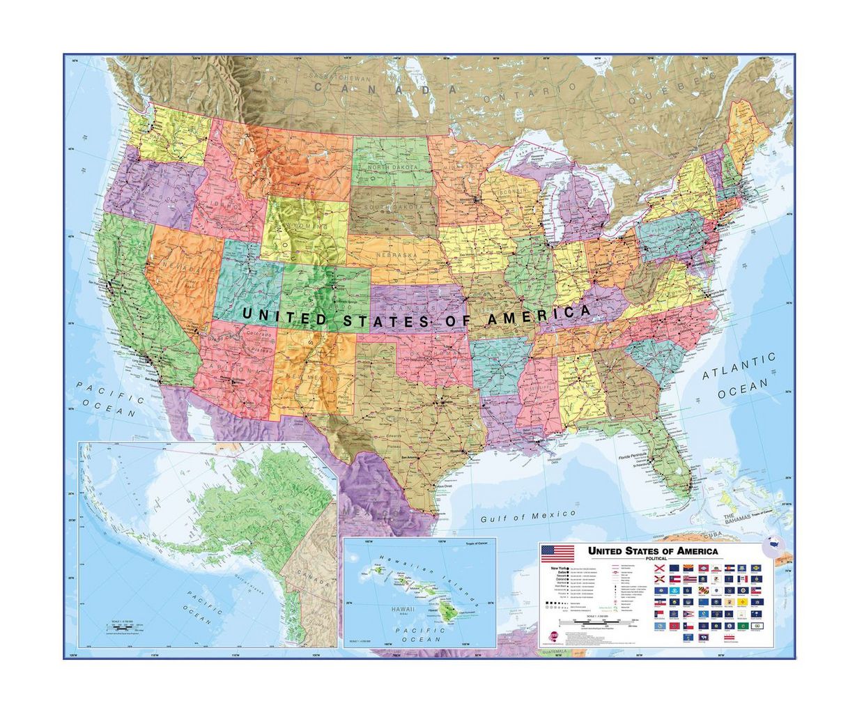 vos metaal volwassen Wandkaart USA - Verenigde Staten Politiek, 120 x 100 cm | Maps Interna - -  | Warenhuis Groningen