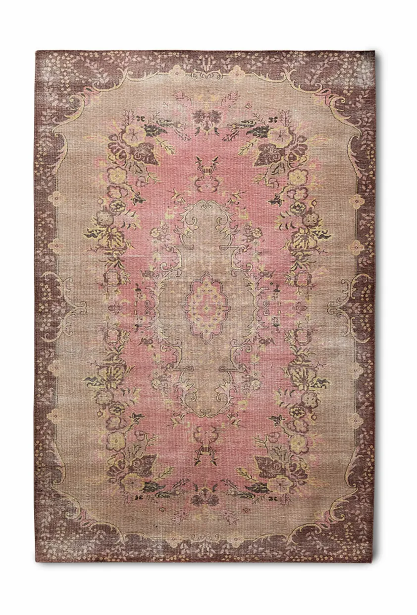 Wool knotted rug floral pink (200x300)