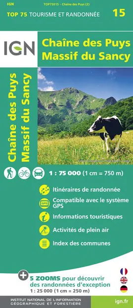 Wandelkaart - Fietskaart 15 Chaîne des Puys - Massif du Sancy – Auverg