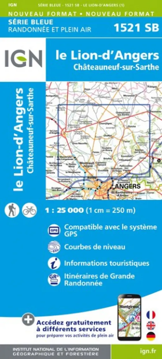Wandelkaart - Topografische kaart 1521SB le Lion-d'Angers | IGN - Inst