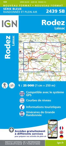 Wandelkaart - Topografische kaart 2439SB Rodez - Laissac | IGN - Insti