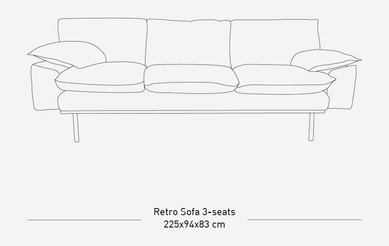 Retro sofa: 3-seats, corduroy rib, cream