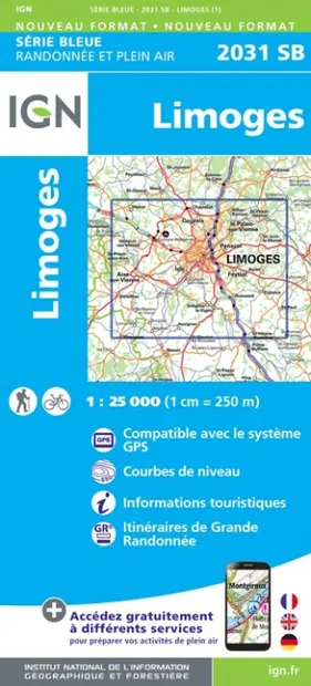 Wandelkaart - Topografische kaart 2031SB Limoges | IGN - Institut Géog