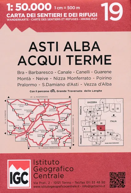 Wandelkaart 19 Asti, Alba, Acqui terme | IGC - Istituto Geografico Cen