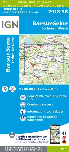 Topografische kaart - Wandelkaart 2918SB Bar-sur-Seine | IGN - Institu
