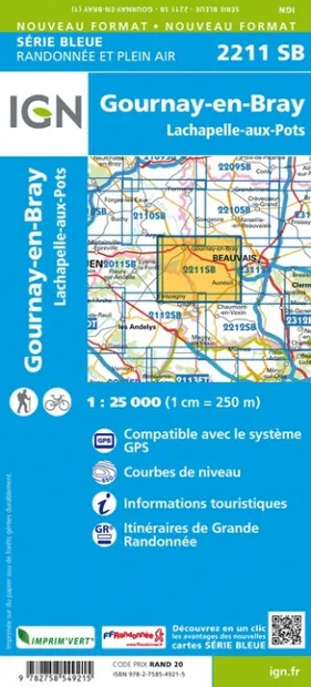 Wandelkaart - Topografische kaart 2211SB Gournay-en-Bray , Lachapelle-