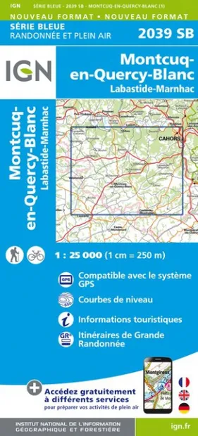 Wandelkaart - Topografische kaart 2039SB Montcuq-en-Quercy-Blanc, Laba