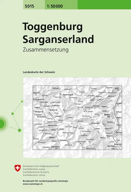 Wandelkaart - Topografische kaart 5015 Toggenburg - Sarganserland | Sw