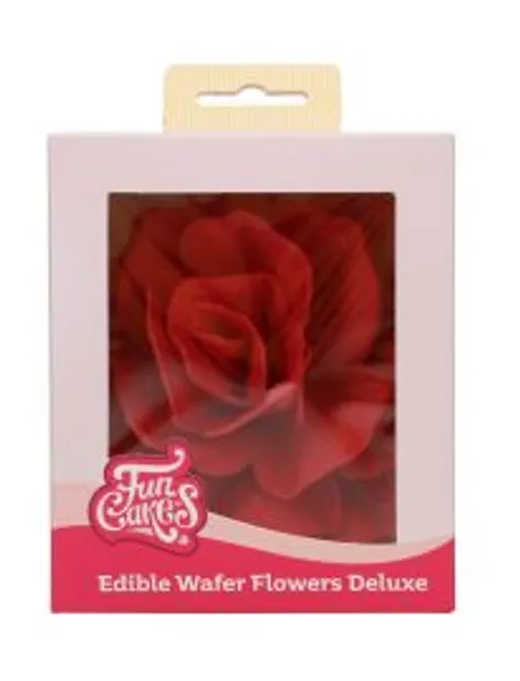 Eetbare Papieren Bloemen Deluxe Rose Pastella Rood Groot pk/1