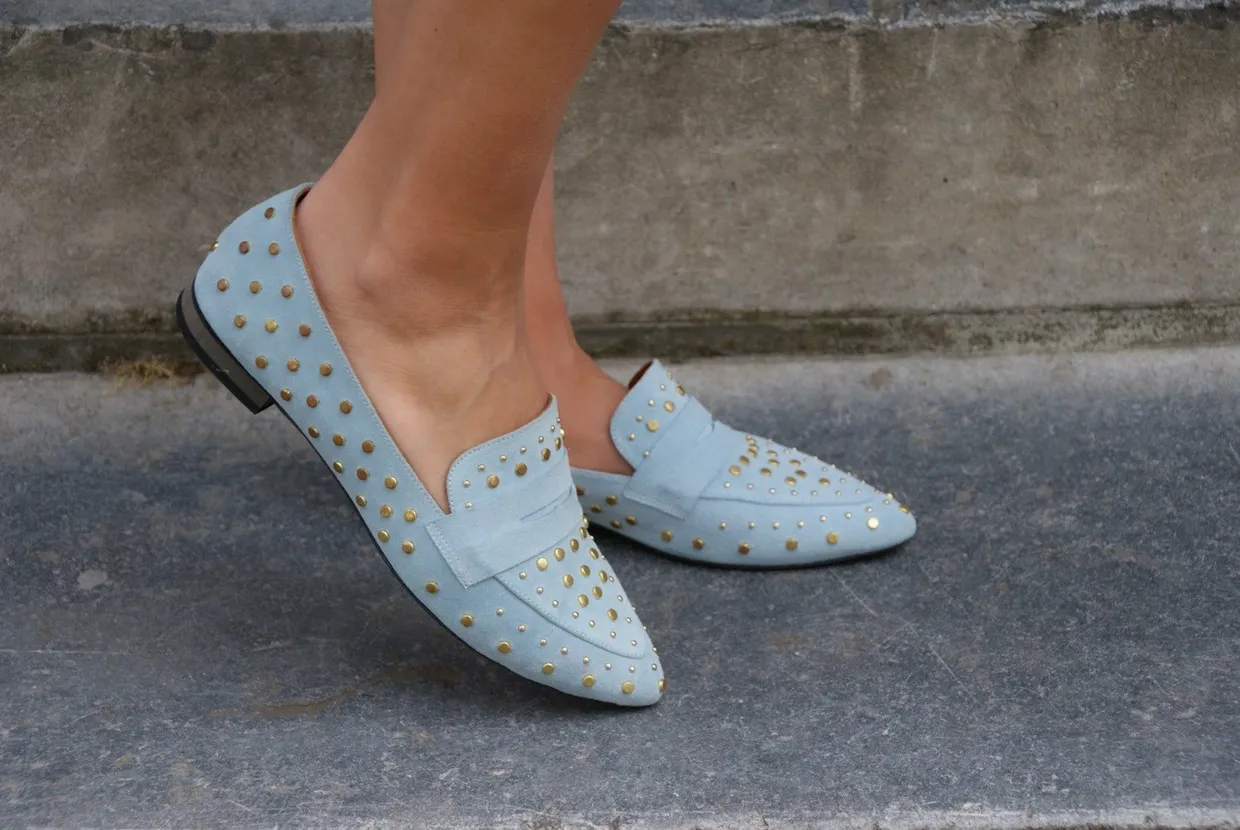 Edgy studs loafer light blue