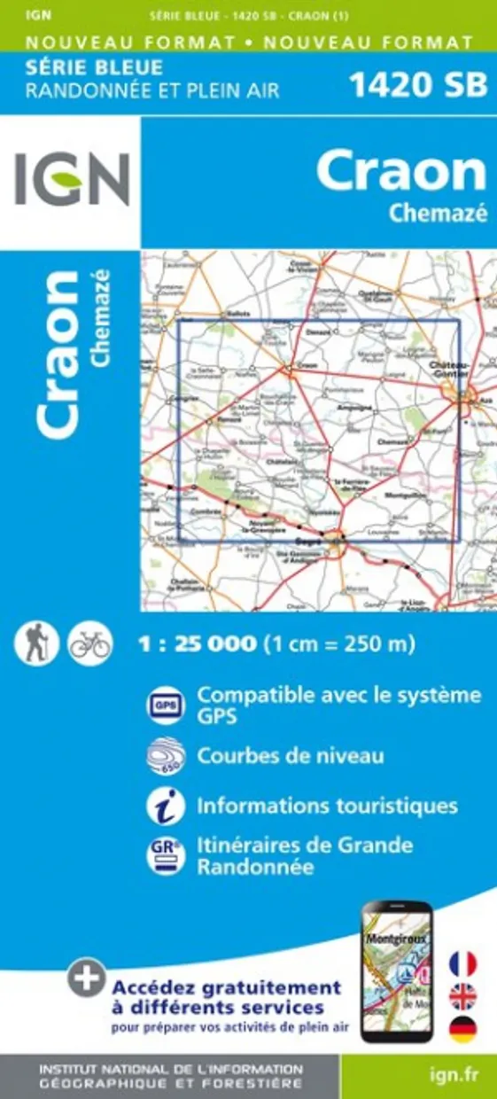 Wandelkaart - Topografische kaart 1420SB Craon | IGN - Institut Géogra