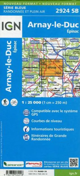 Wandelkaart - Topografische kaart 2924SB Arnay-le-Duc – Epignac | IGN