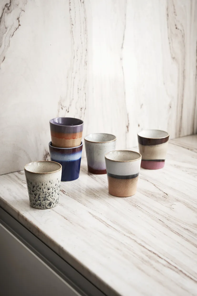 70s ceramics: coffee mug, sunset