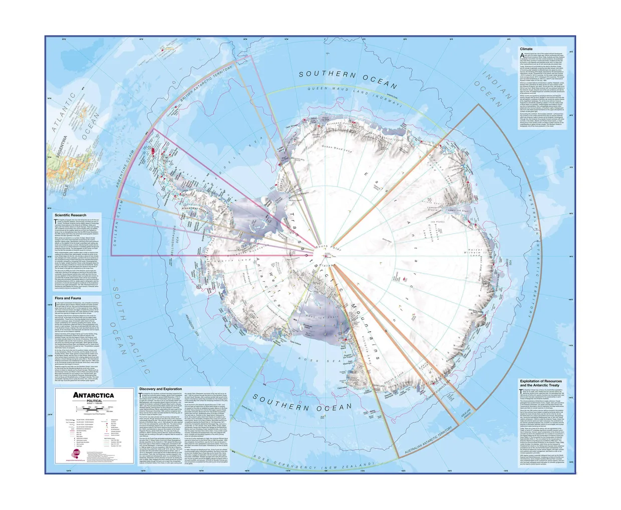 Wandkaart - Prikbord Antarctica - Zuidpool 120 x 100 cm | Maps Interna