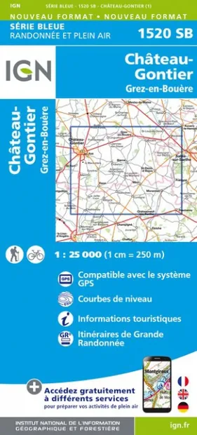 Wandelkaart - Topografische kaart 1520SB Château-Gontier | IGN - Insti
