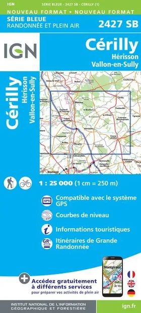 Topografische kaart - Wandelkaart 2427SB Cérilly | IGN - Institut Géog