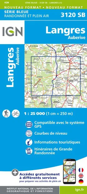 Topografische kaart - Wandelkaart 3120SB Langres - Auberive | IGN - In