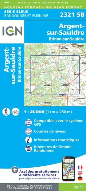 Topografische kaart - Wandelkaart 2321SB Argent-sur-Sauldre | IGN - In