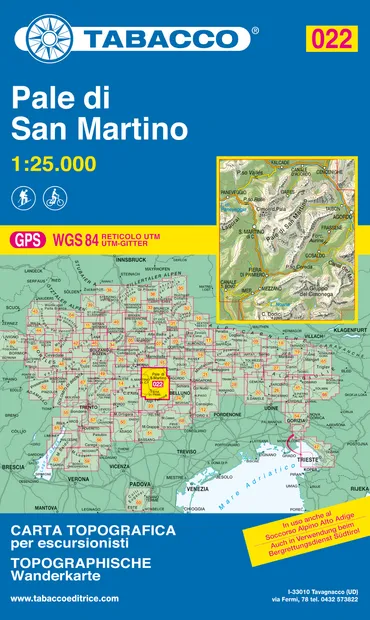 Wandelkaart 022 Pale di San Martino  | Tabacco Editrice