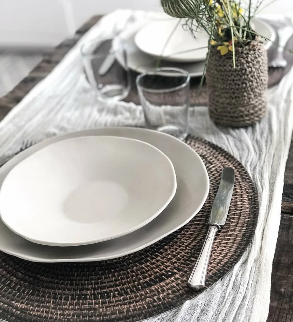 Placemat rond Raffia donker Bruin
