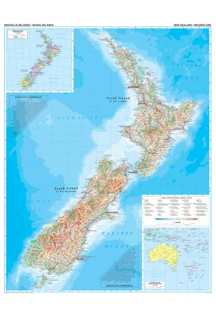 Wandkaart Nieuw Zeeland, 74 x 93 cm | Gizi Map
